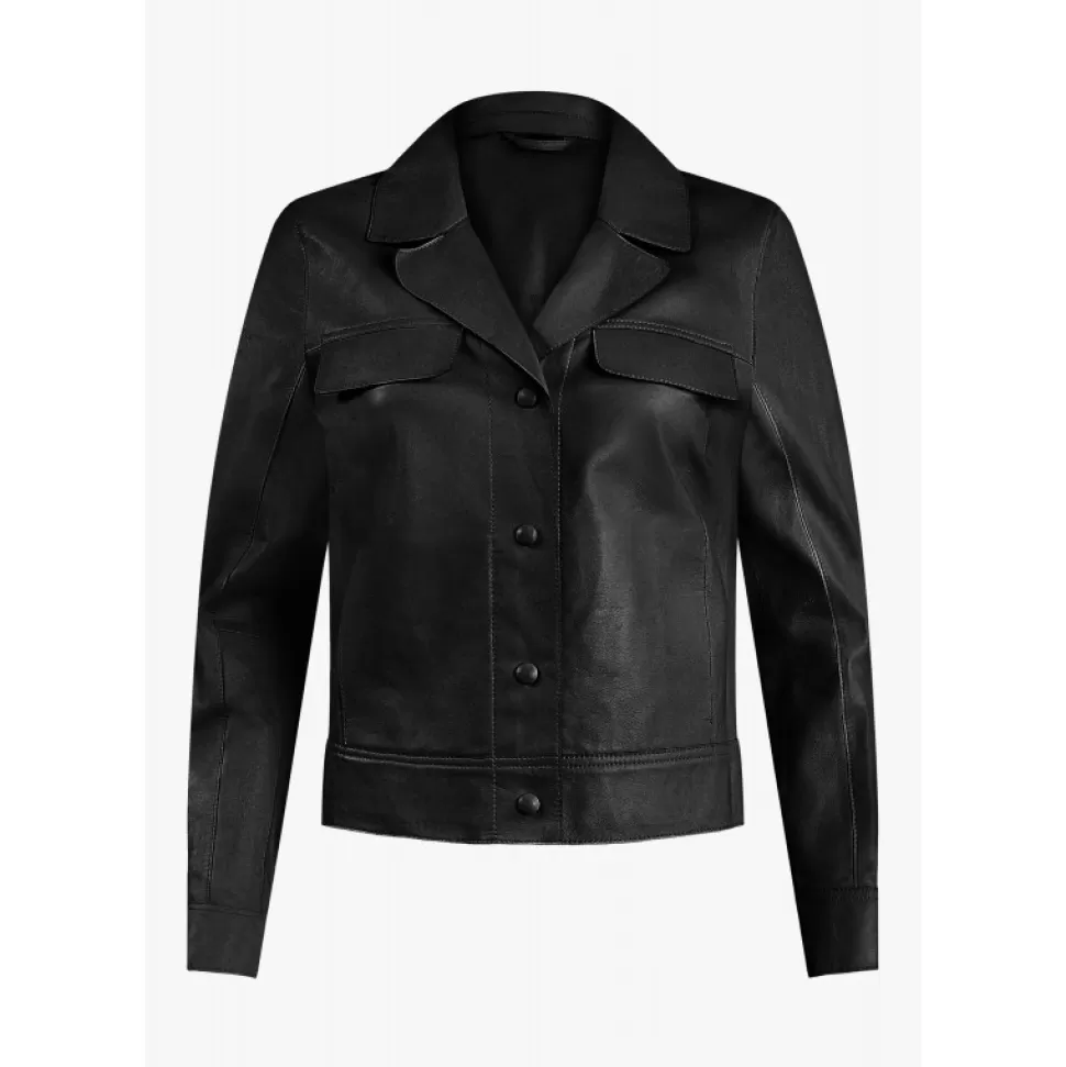 Women OAKWOOD Jackets*Alina Black - Short Buttoned Jacket In Genuine Leather