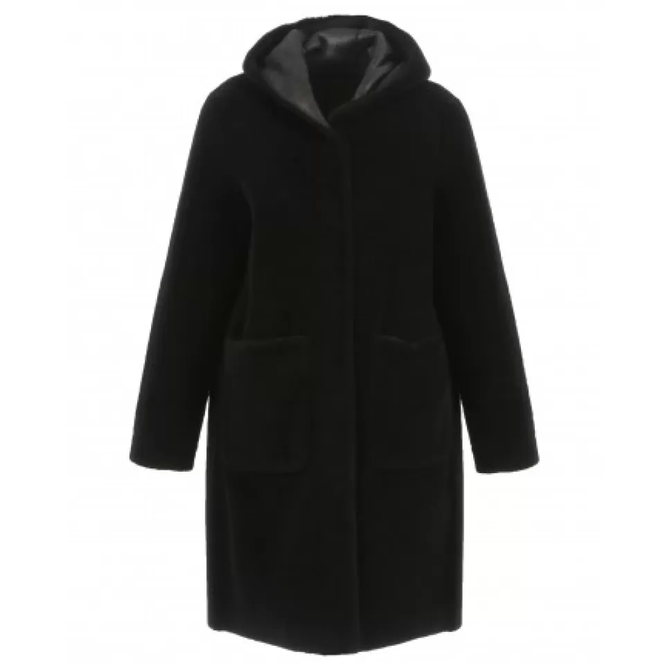 Women OAKWOOD Coats*Angelique Black - Faux Shearling Reversible Hooded Coat