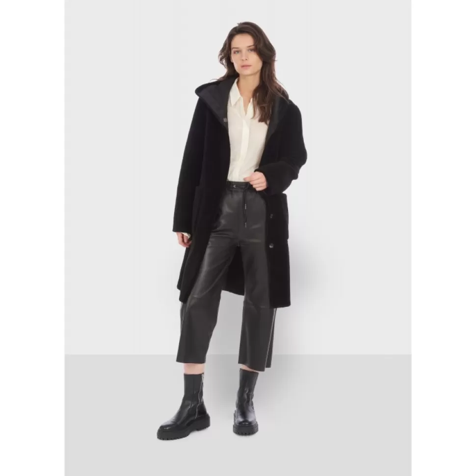 Women OAKWOOD Coats*Angelique Black - Faux Shearling Reversible Hooded Coat