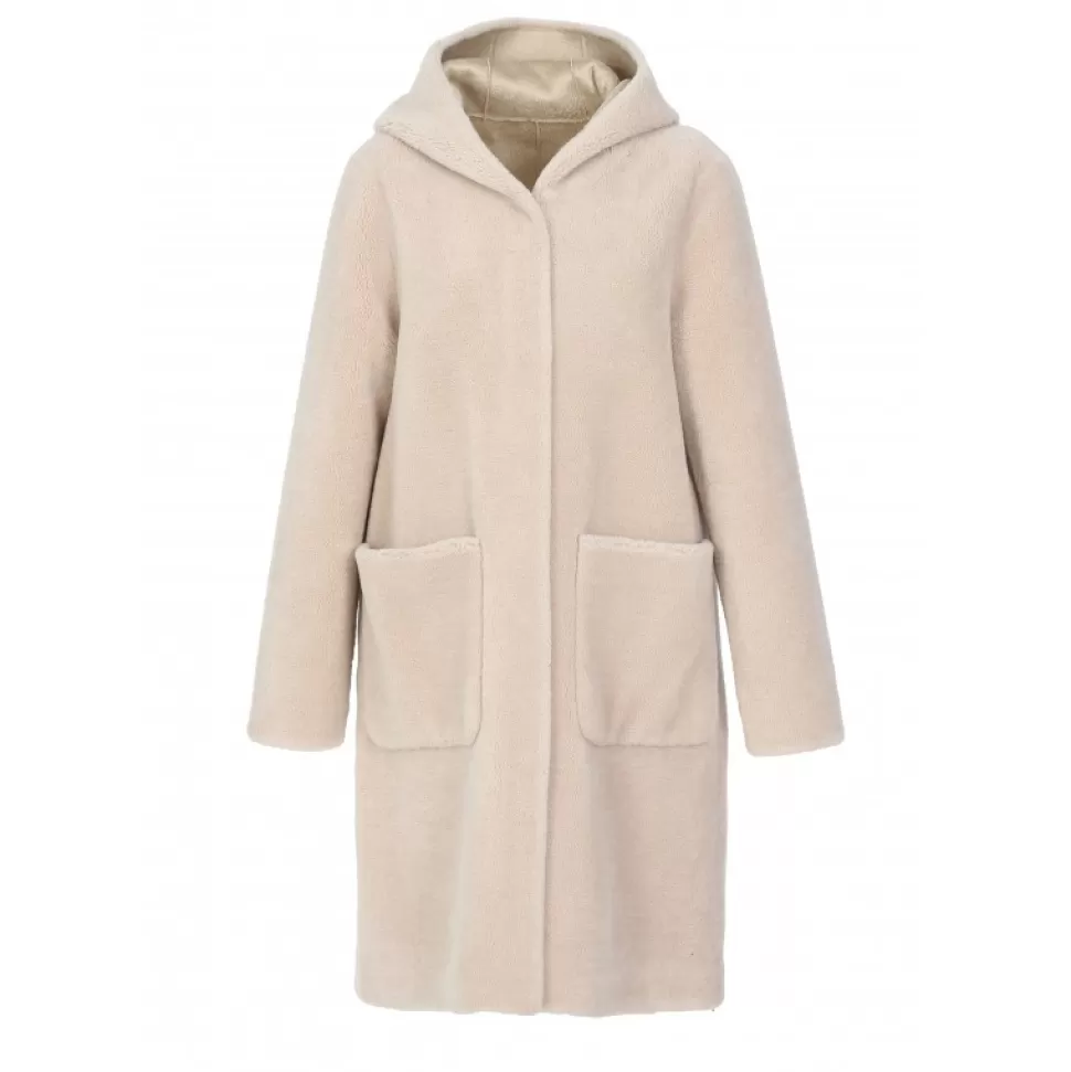 Women OAKWOOD Coats*Angelique Coffee - Faux Shearling Reversible Hooded Coat