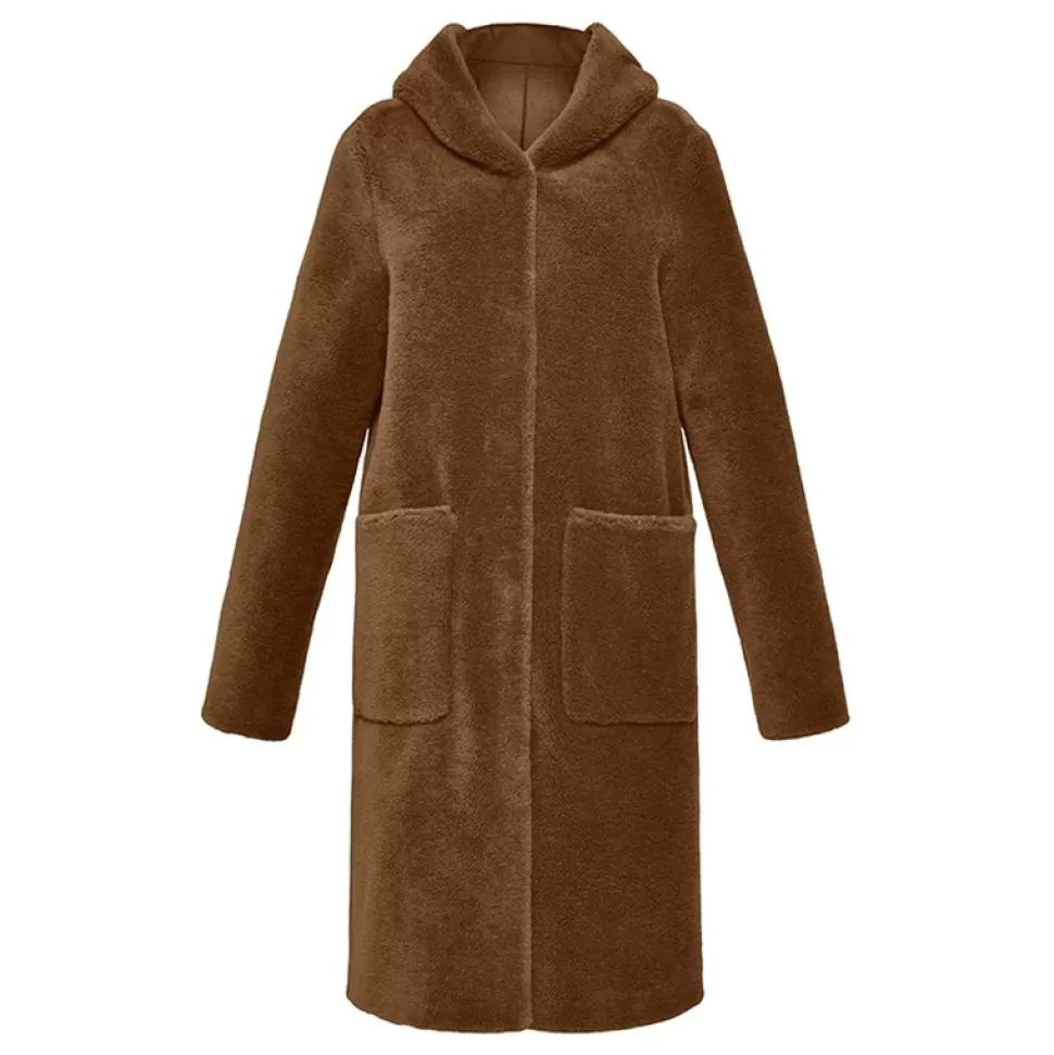 Women OAKWOOD Coats*Angelique Cognac - Faux Shearling Reversible Hooded Coat