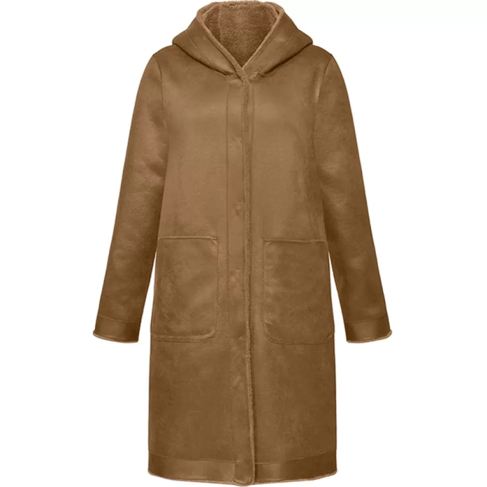 Women OAKWOOD Coats*Angelique Cognac - Faux Shearling Reversible Hooded Coat