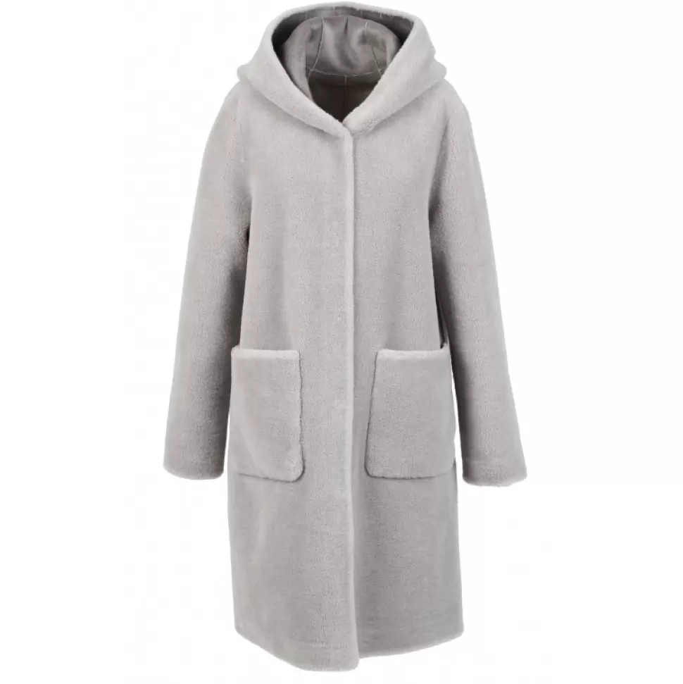 Women OAKWOOD Coats*Angelique Grey - Faux Shearling Reversible Hooded Coat