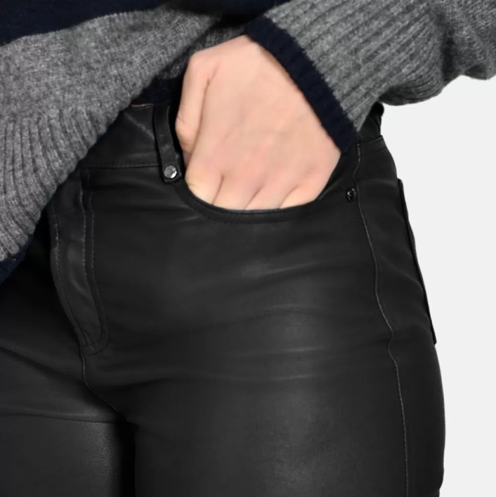 Women OAKWOOD Trousers*Anoushka Black - Stretch Genuine Leather Pants