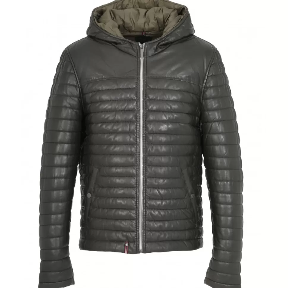 Men OAKWOOD Down Jackets*Aurelien Dark Khaki- Genuine Leather Down Jacket