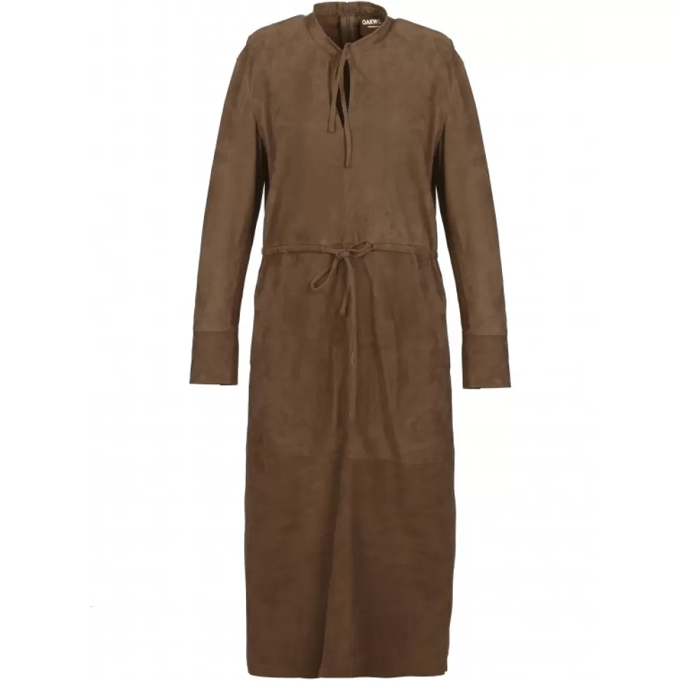 Women OAKWOOD Dresses*Azza Light Brown - Genuine Goat Suede Leather Mid-Long Dress