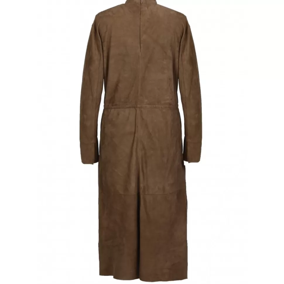 Women OAKWOOD Dresses*Azza Light Brown - Genuine Goat Suede Leather Mid-Long Dress