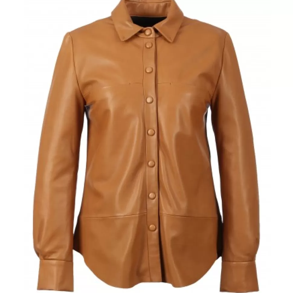 Women OAKWOOD Tops And Shirts*Babydoll Tobacco - Genuine Leather Shirt