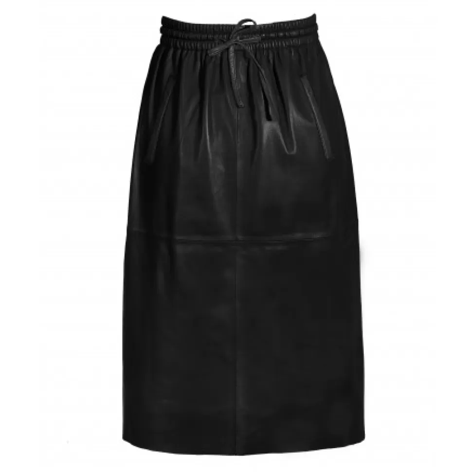 Women OAKWOOD Skirts And Shorts*Bamba Black - Straight Midi Skirt In Genuine Leather