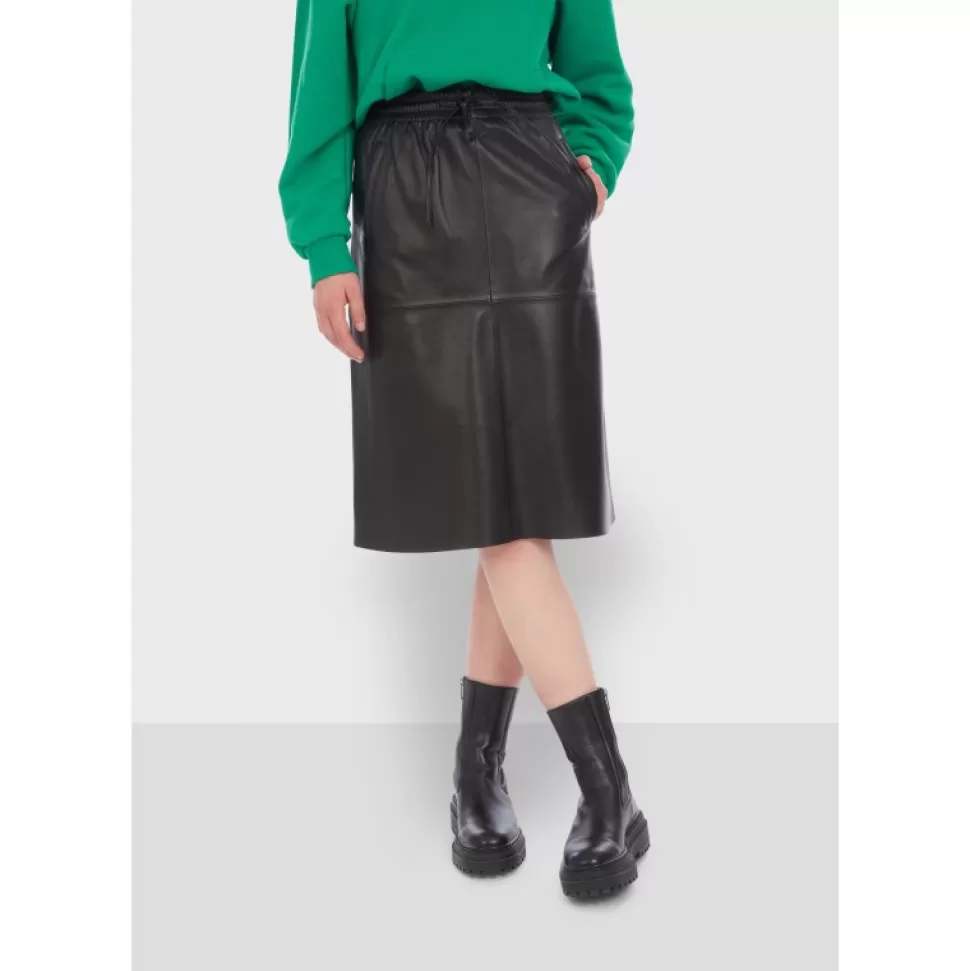 Women OAKWOOD Skirts And Shorts*Bamba Black - Straight Midi Skirt In Genuine Leather