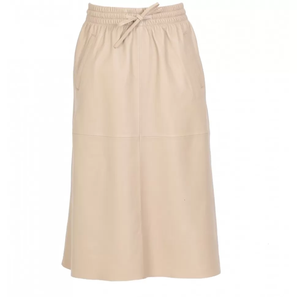 Women OAKWOOD Skirts And Shorts*Bamba Dark Beige - Straight Midi Skirt In Genuine Leather