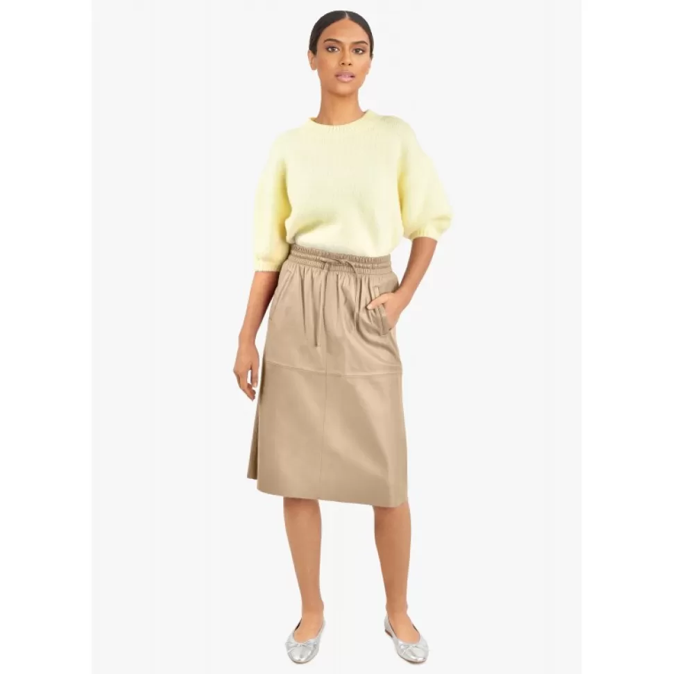 Women OAKWOOD Skirts And Shorts*Bamba Dark Beige - Straight Midi Skirt In Genuine Leather