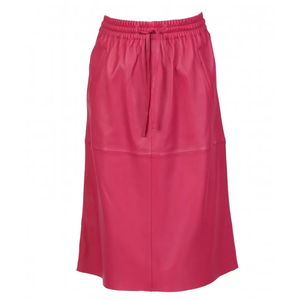 Women OAKWOOD Skirts And Shorts*Bamba Fuchsia - Straight Midi Skirt In Genuine Leather