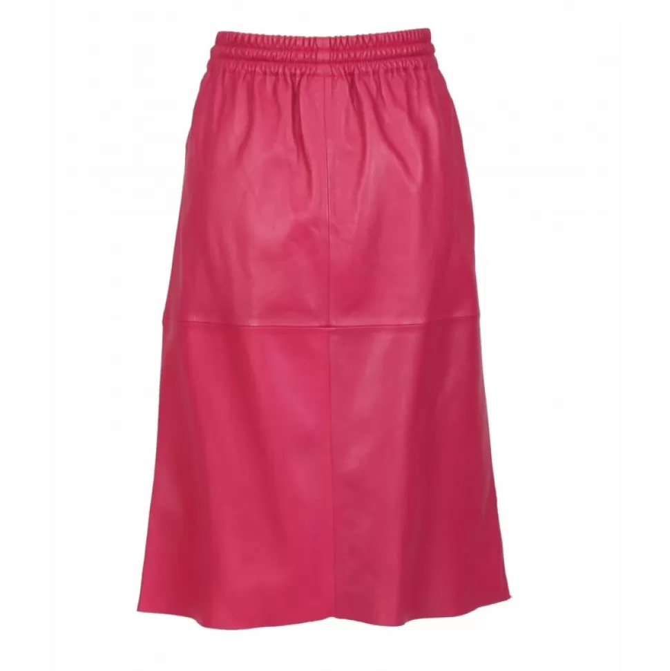 Women OAKWOOD Skirts And Shorts*Bamba Fuchsia - Straight Midi Skirt In Genuine Leather