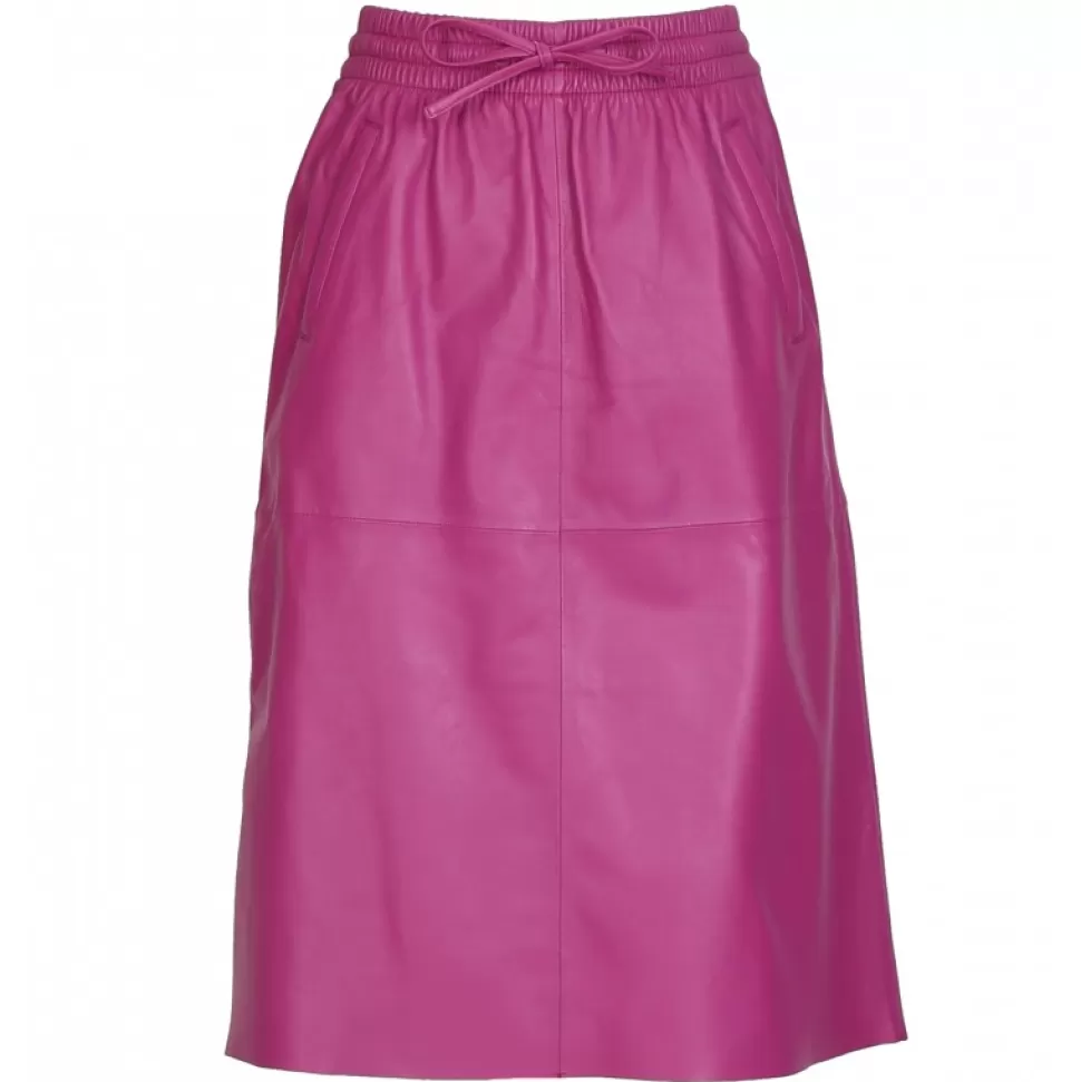 Women OAKWOOD Skirts And Shorts*Bamba Mauve - Straight Midi Skirt In Genuine Leather