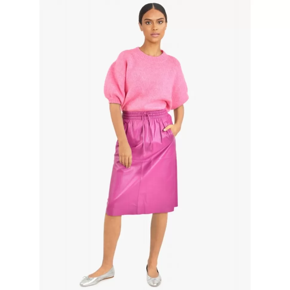 Women OAKWOOD Skirts And Shorts*Bamba Mauve - Straight Midi Skirt In Genuine Leather