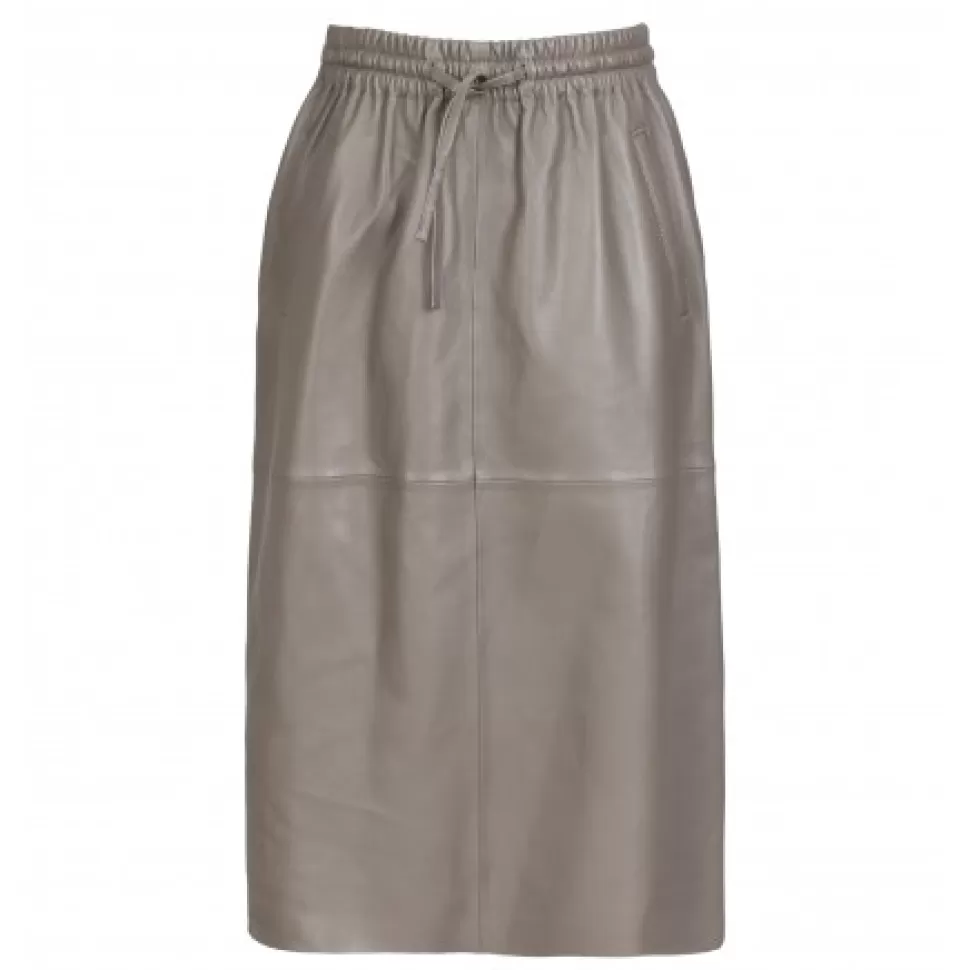 Women OAKWOOD Skirts And Shorts*Bamba Taupe - Straight Midi Skirt In Genuine Leather