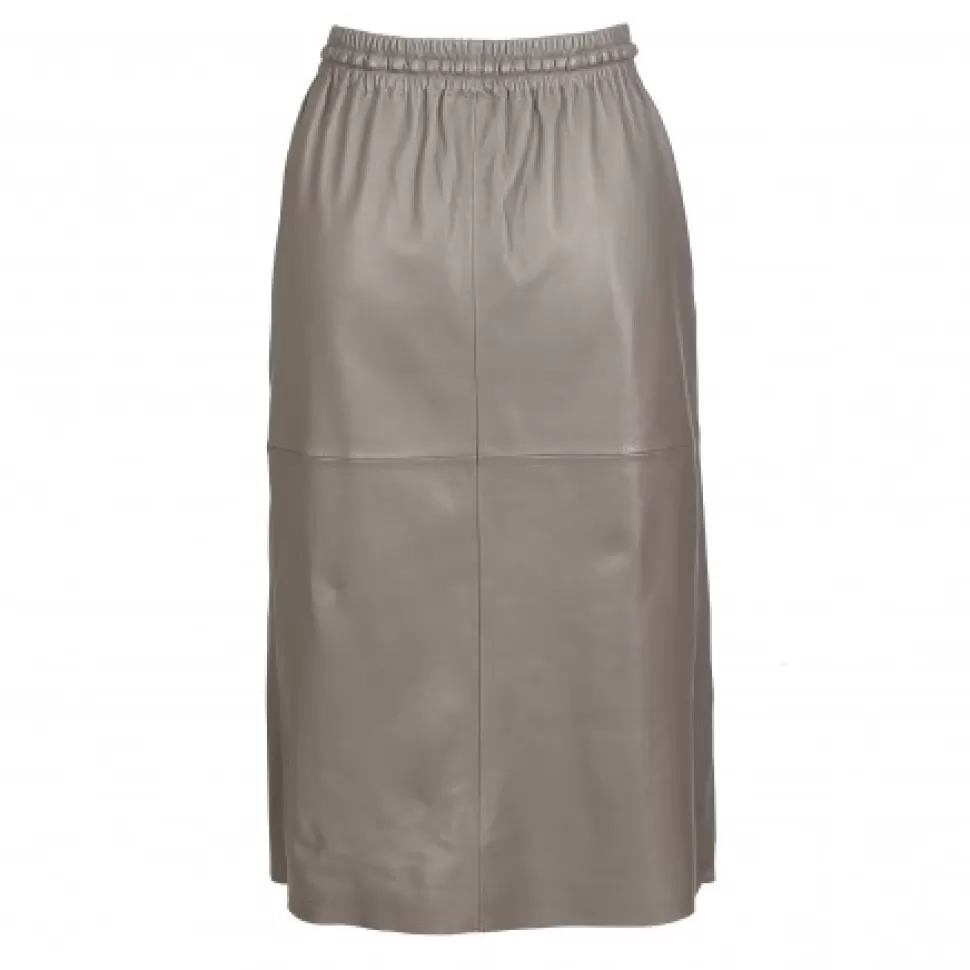 Women OAKWOOD Skirts And Shorts*Bamba Taupe - Straight Midi Skirt In Genuine Leather