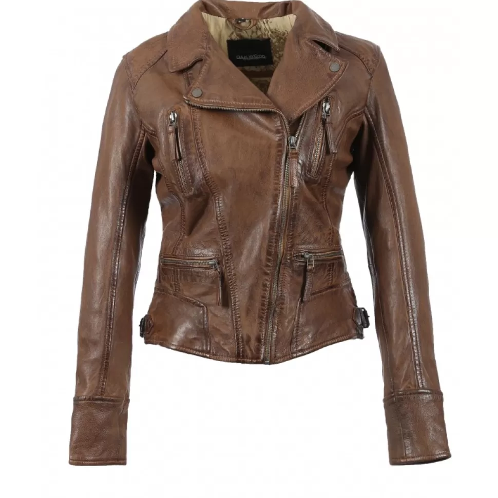 Women OAKWOOD Biker Jackets*Camera Cognac - Genuine Leather Jacket