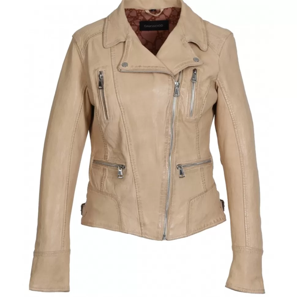 Women OAKWOOD Biker Jackets*Camera Dark Beige - Genuine Leather Jacket