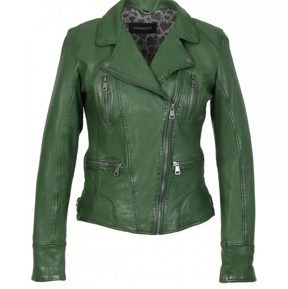 Women OAKWOOD Biker Jackets*Camera Green - Genuine Leather Jacket