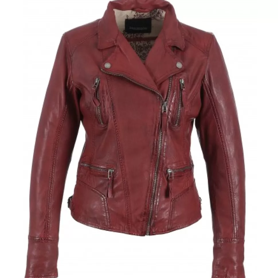 Women OAKWOOD Biker Jackets*Camera Red - Genuine Leather Jacket