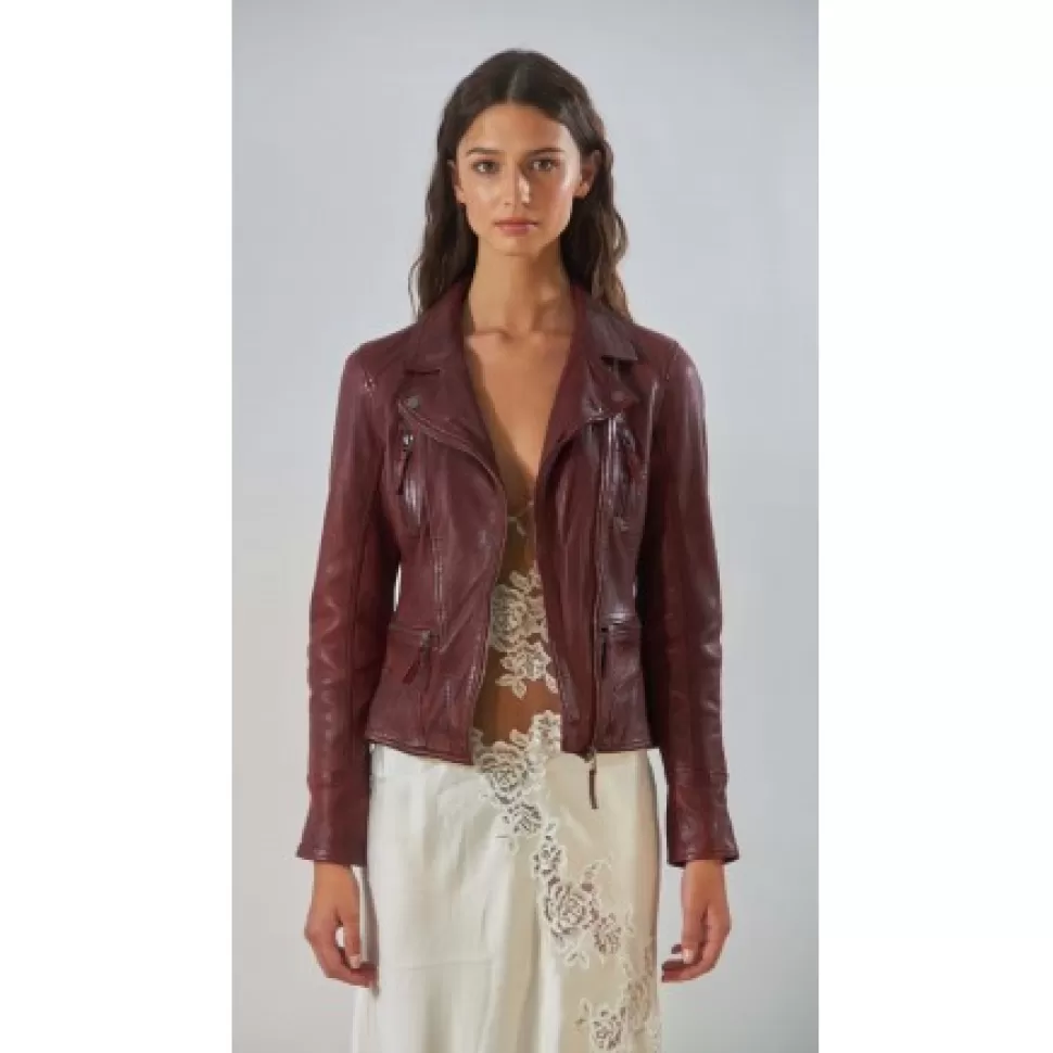 Women OAKWOOD Biker Jackets*Camera Red - Genuine Leather Jacket