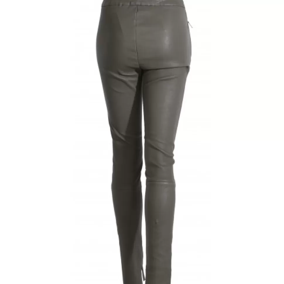 Women OAKWOOD Trousers*Celeste Dark Khaki - Genuine Leather Stretch Trousers