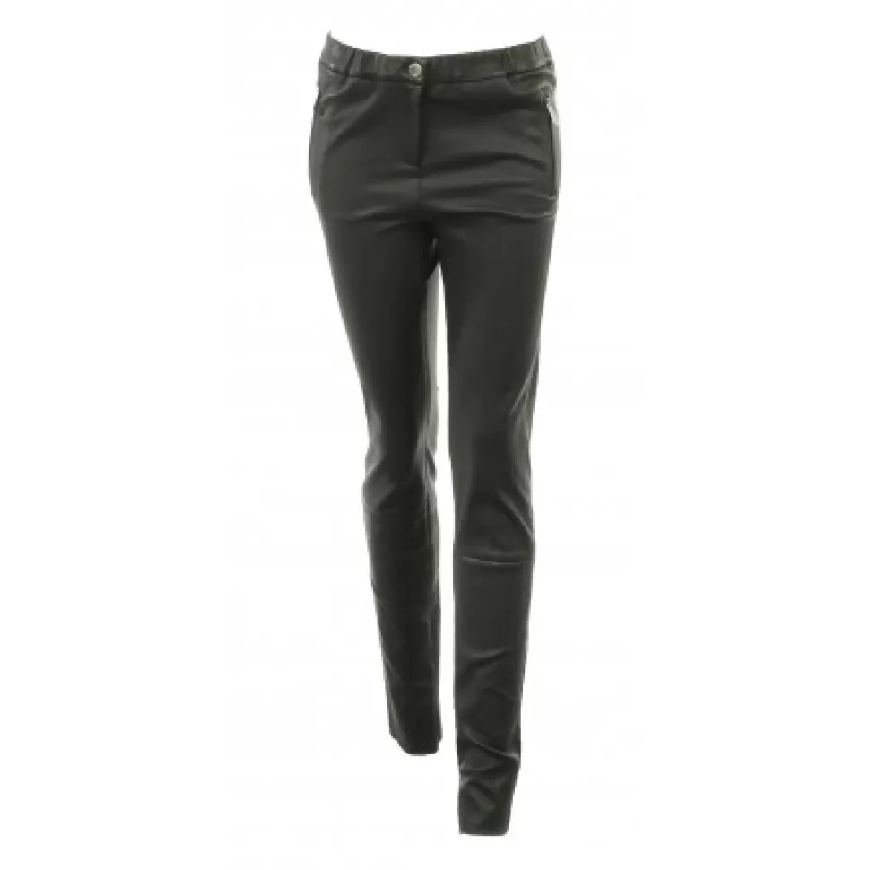 Women OAKWOOD Trousers*Celeste Noir - Genuine Leather Stretch Trousers