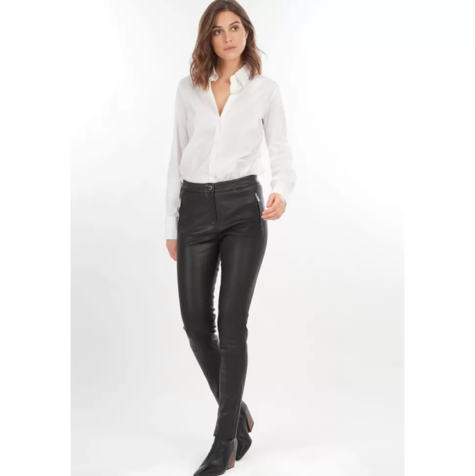 Women OAKWOOD Trousers*Celeste Noir - Genuine Leather Stretch Trousers