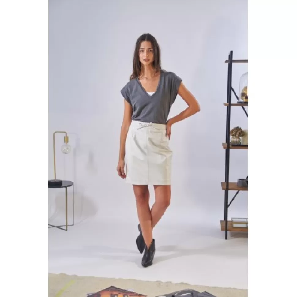 Women OAKWOOD Skirts And Shorts*Celia White - High Waist Straight Skirt In Genuine Leather