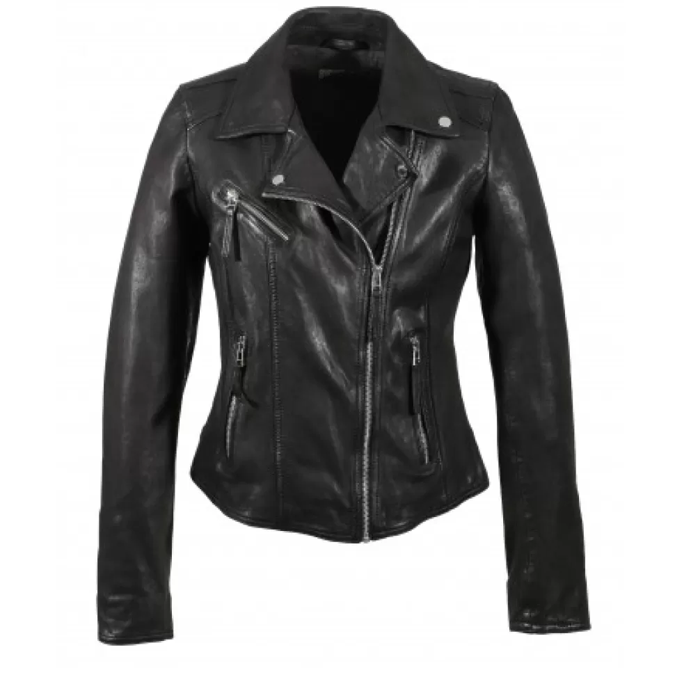 Women OAKWOOD Biker Jackets*Clips Black - Asymetrical Refined Jacket In Genuine Leather