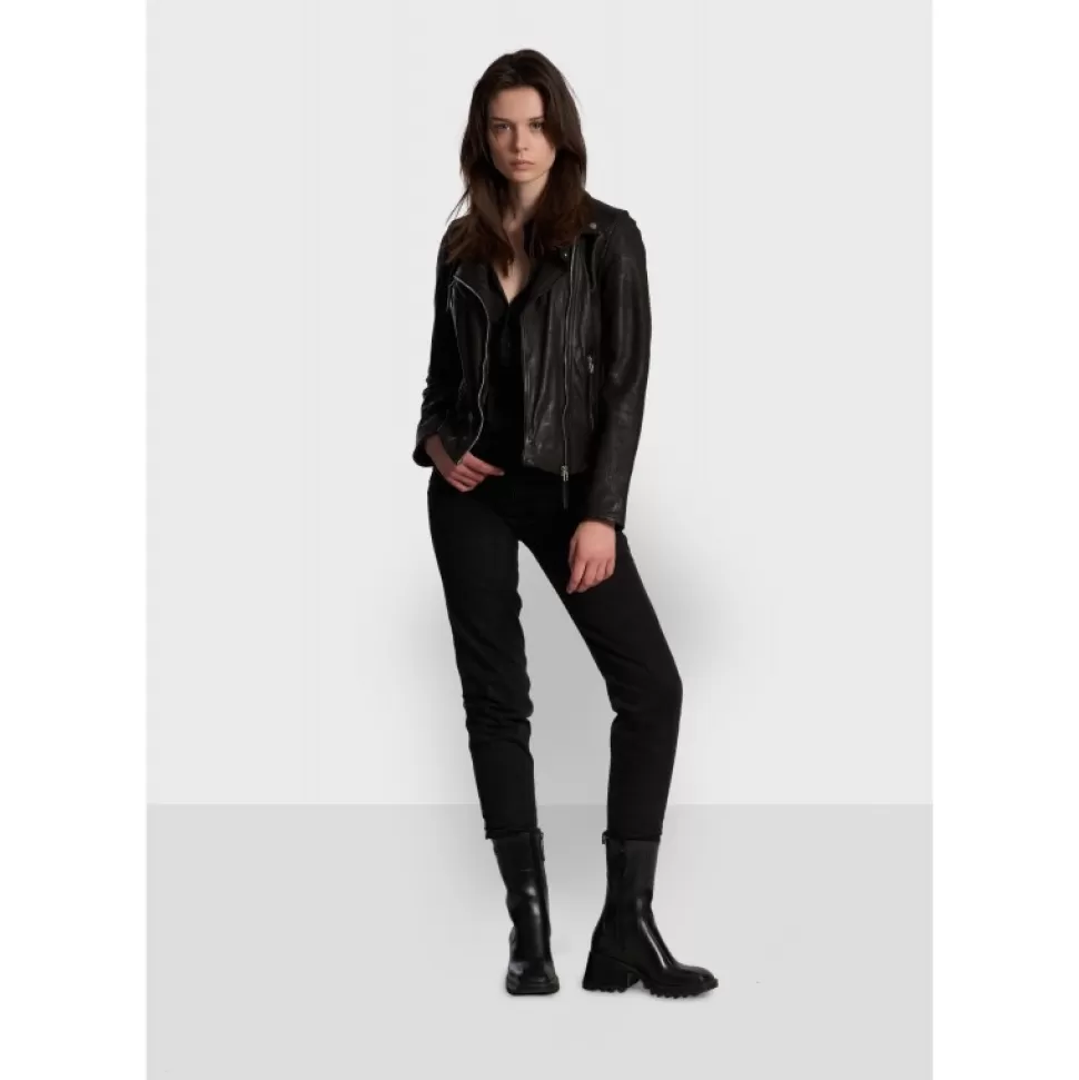 Women OAKWOOD Biker Jackets*Clips Black - Asymetrical Refined Jacket In Genuine Leather