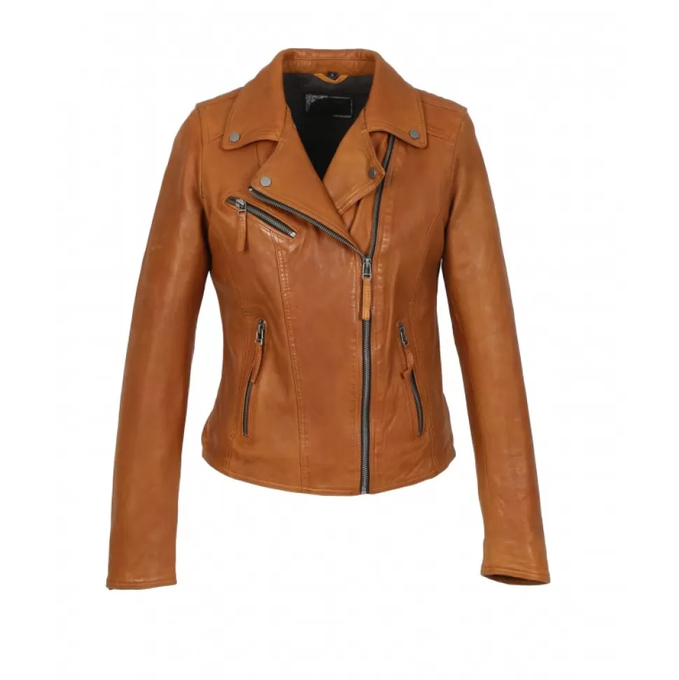 Women OAKWOOD Biker Jackets*Clips Dark Yellow - Asymetrical Refined Jacket In Genuine Leather