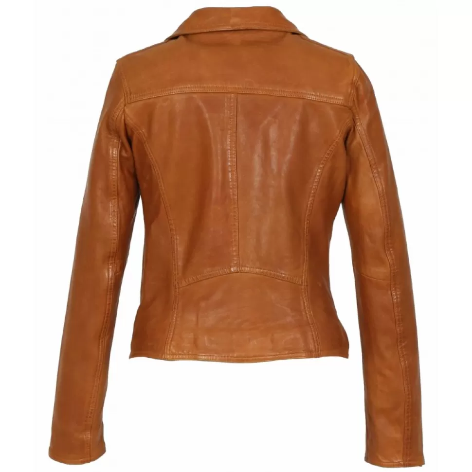 Women OAKWOOD Biker Jackets*Clips Dark Yellow - Asymetrical Refined Jacket In Genuine Leather