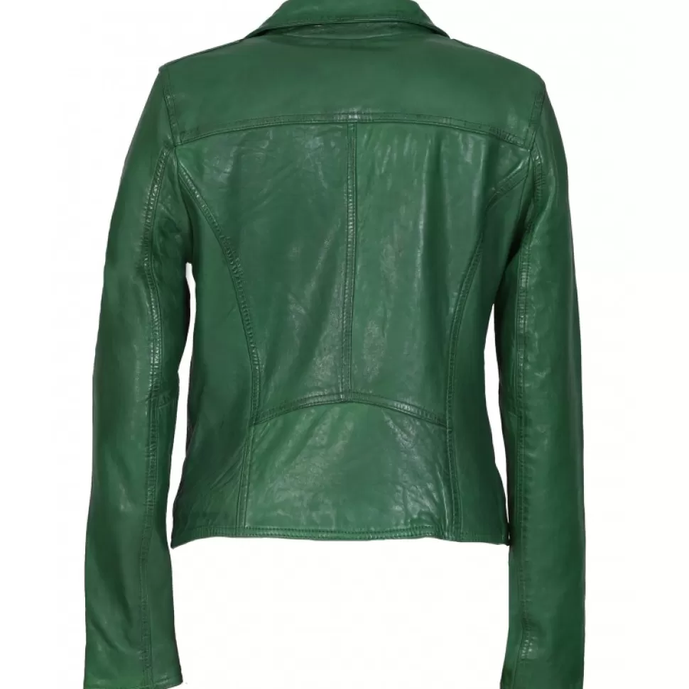 Women OAKWOOD Biker Jackets*Clips Green - Asymetrical Refined Jacket In Genuine Leather