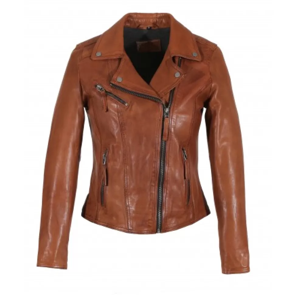 Women OAKWOOD Biker Jackets*Clips Whisky - Asymetrical Refined Jacket In Genuine Leather