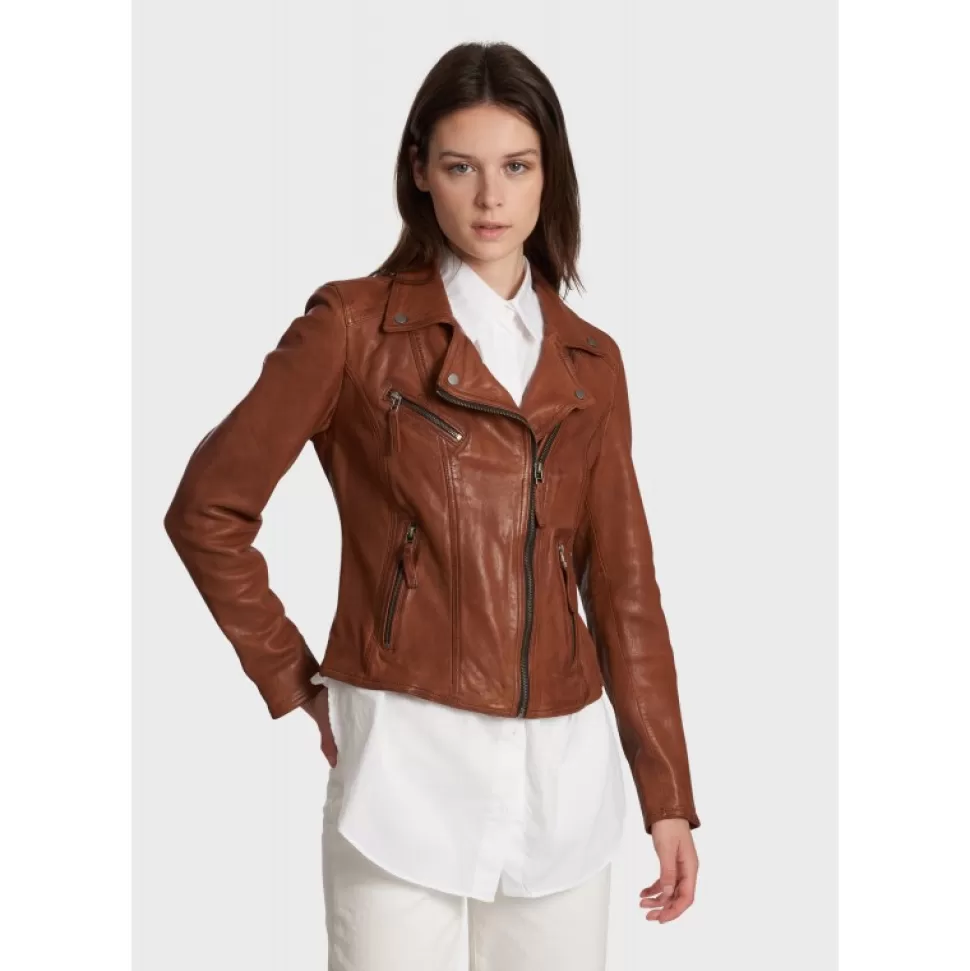 Women OAKWOOD Biker Jackets*Clips Whisky - Asymetrical Refined Jacket In Genuine Leather