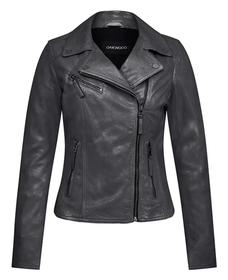 Women OAKWOOD Biker Jackets*Club Metal Black - Asymetrical Refined Jacket In Genuine Leather