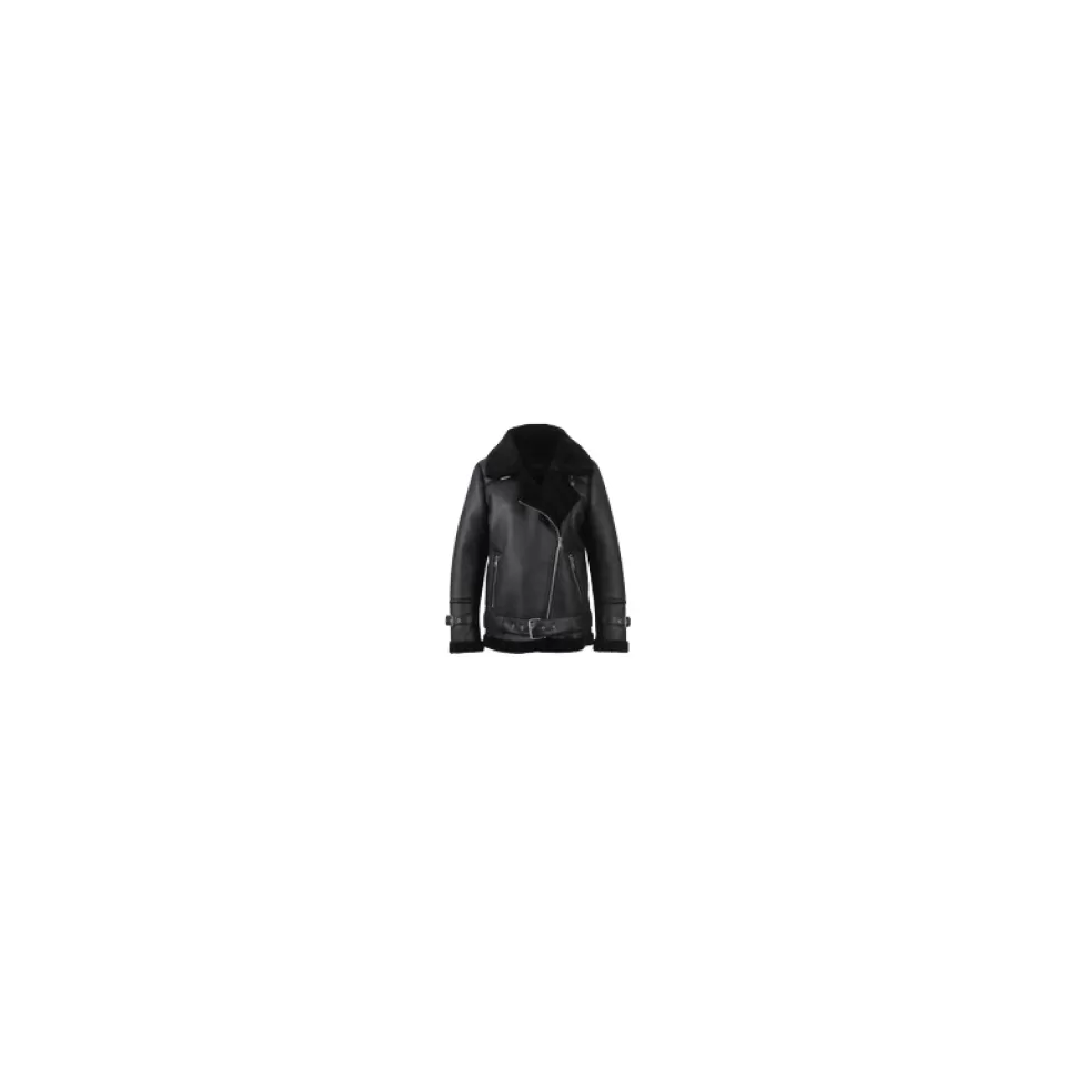 Women OAKWOOD Biker Jackets*Community Black - Faux Shearling Jacket