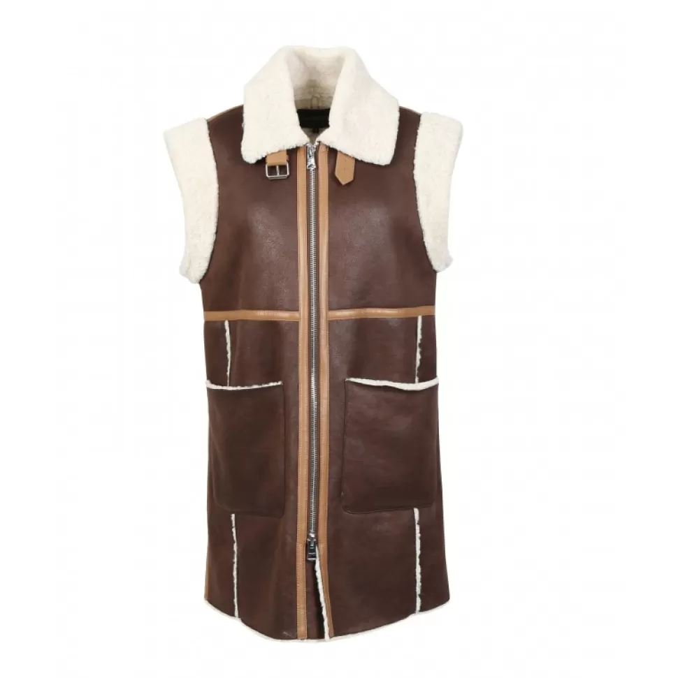 Women OAKWOOD Coats*Coulisse Antic Brown - Faux Shearling Sleeveless Coat