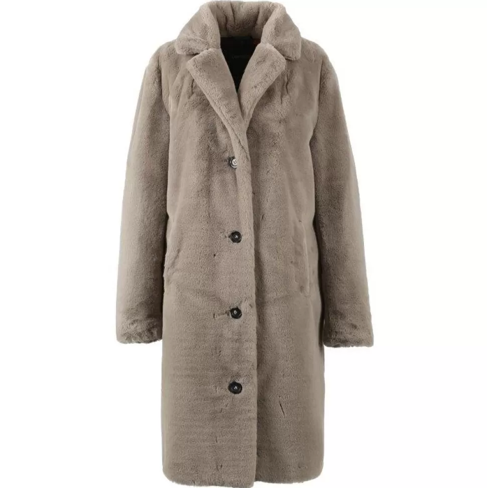 Women OAKWOOD Coats*Cyber Dark Beige - Fake Fur Long Coat