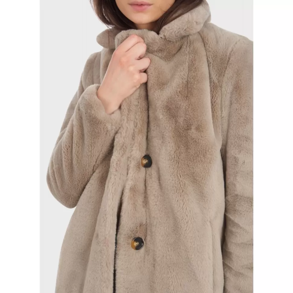 Women OAKWOOD Coats*Cyber Dark Beige - Fake Fur Long Coat