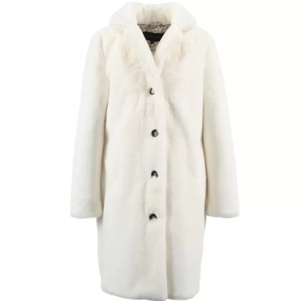 Women OAKWOOD Coats*Cyber Ivory - Long Fake Fur Lapel Coat