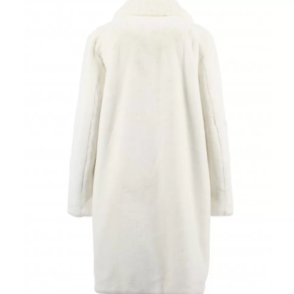 Women OAKWOOD Coats*Cyber Ivory - Long Fake Fur Lapel Coat