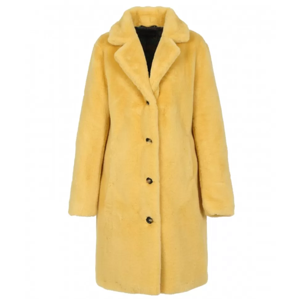 Women OAKWOOD Coats*Cyber Yellow - Fake Fur Long Coat