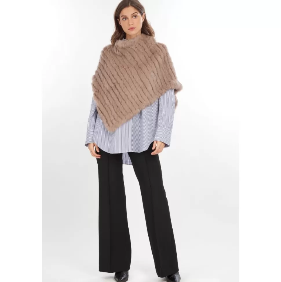 Women OAKWOOD Accessories*Davos Dark Beige - Real Fur Poncho