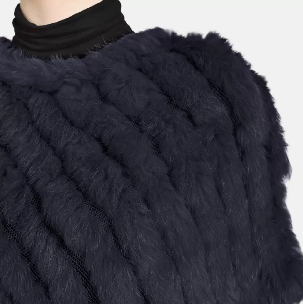 Women OAKWOOD Accessories*Davos Dark Blue - Real Fur Poncho