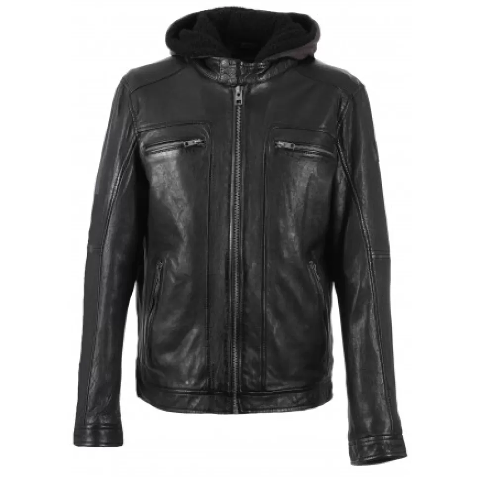 Men OAKWOOD Jackets*Drink Black - Leather Jacket With Removable Hood