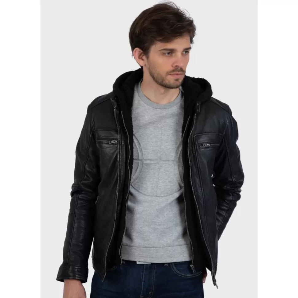 Men OAKWOOD Jackets*Drink Black - Leather Jacket With Removable Hood